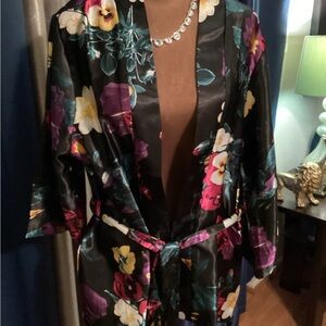 Floral Satin Cardigan - Black and Purple